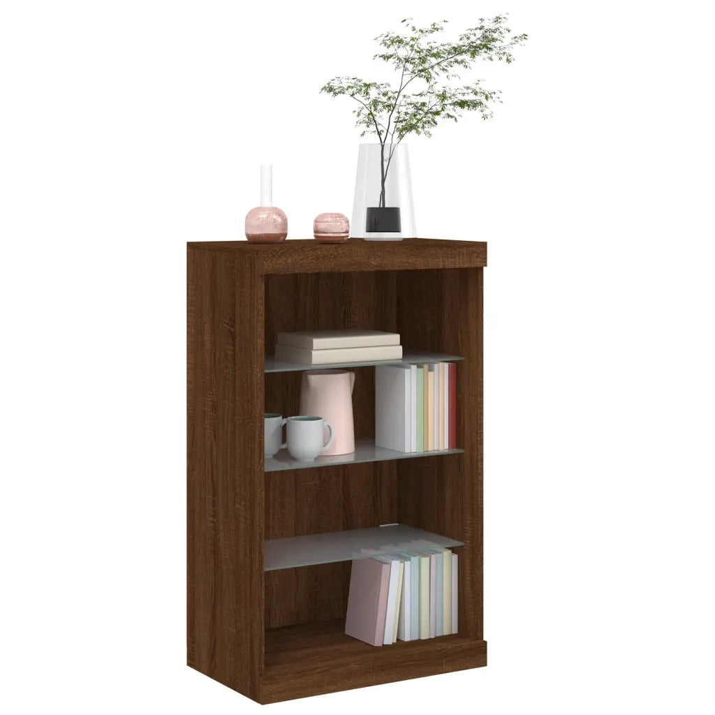 Credenza | Madia | Buffet da pranzo | Armadio da pranzo con Luci LED Rovere Marrone 60,5x37x100 cm