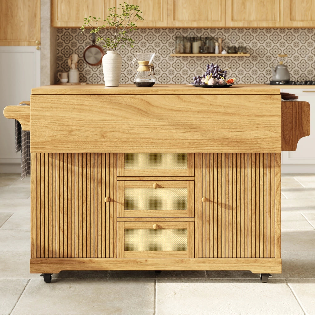 Carrello da cucina estensibile con spazio nascosto; cestini laterali e cassetti in rattan PE per cucina e balcone