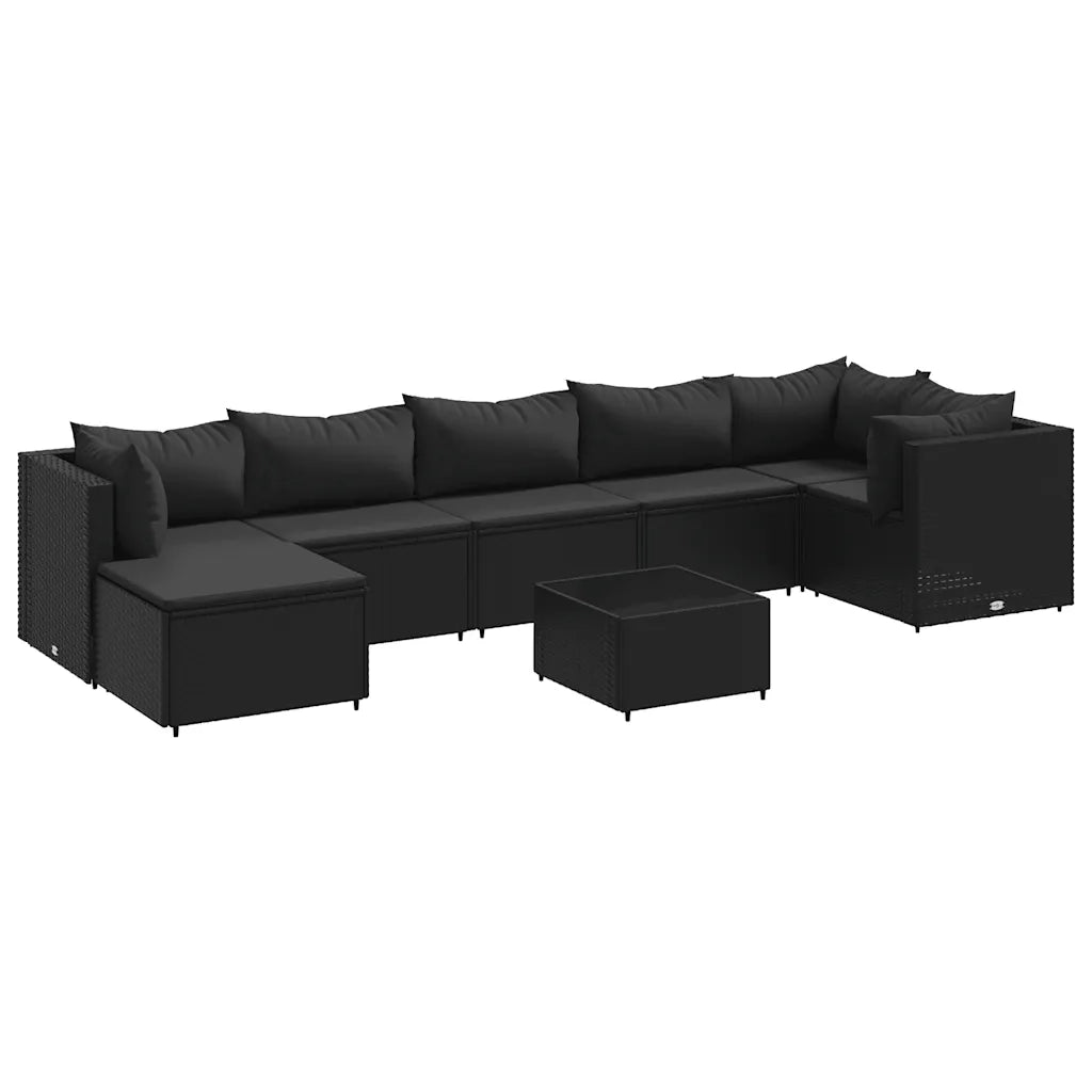 Set Mobili da Giardino con Cuscini 8 pz Nero in Polyrattan