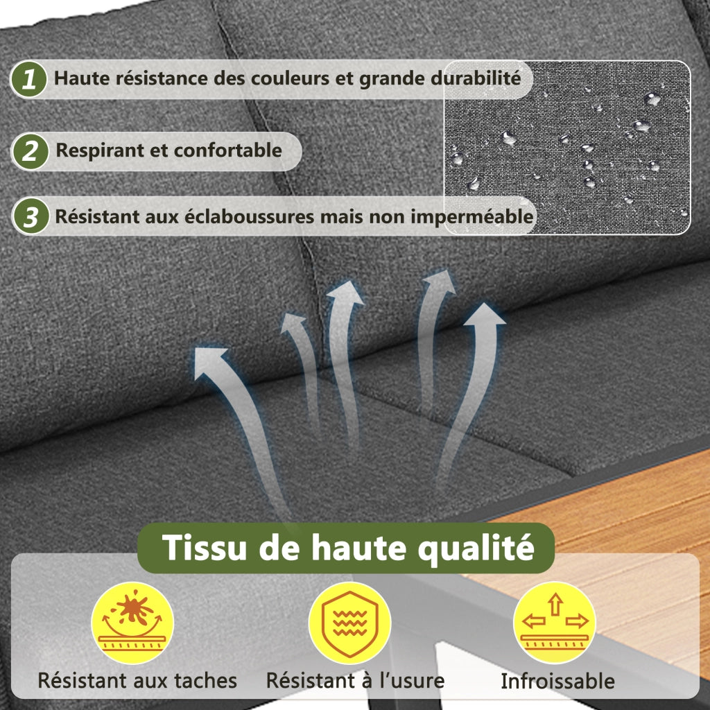 OKWISH Set da 5 Salotto da Giardino con 2 Divani, 2 Poltrone, Tavolino e Cuscini, per 7 Persone, Ferro Grigio