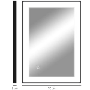 Specchio da Bagno 70x3x50 cm Illuminato a LED 3 Tonalità Cornice in Alluminio Nero