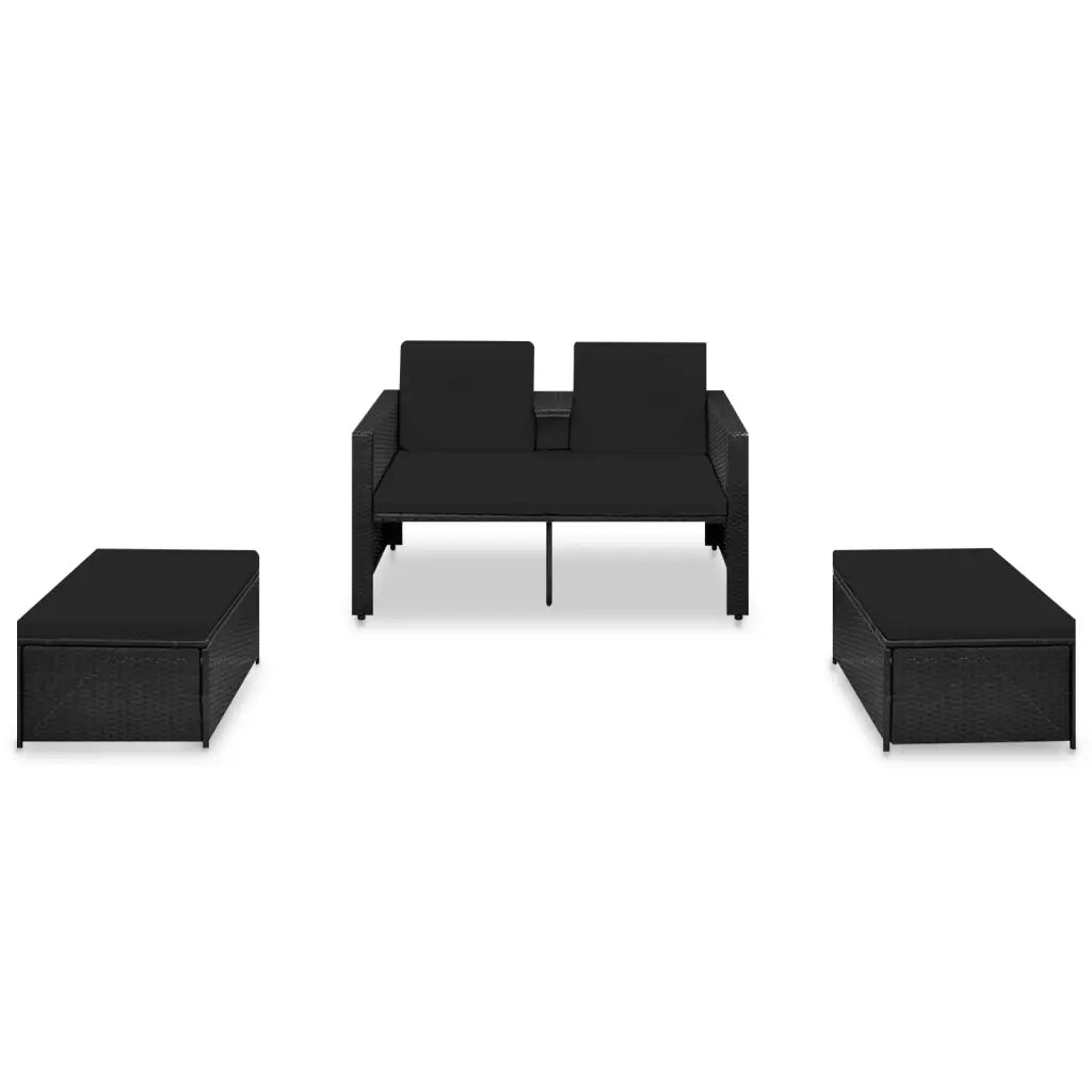 Set Divani da Giardino 3 pz con Cuscini in Polyrattan Nero 313129