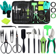 Set di strumenti per bonsai da giardino, 25 pezzi di forbici in acciaio inossidabile per interni ed esterni, kit di cura del bonsai con filo per bonsai, forbici, forbici, rastrello, zappa, forbici per foglie