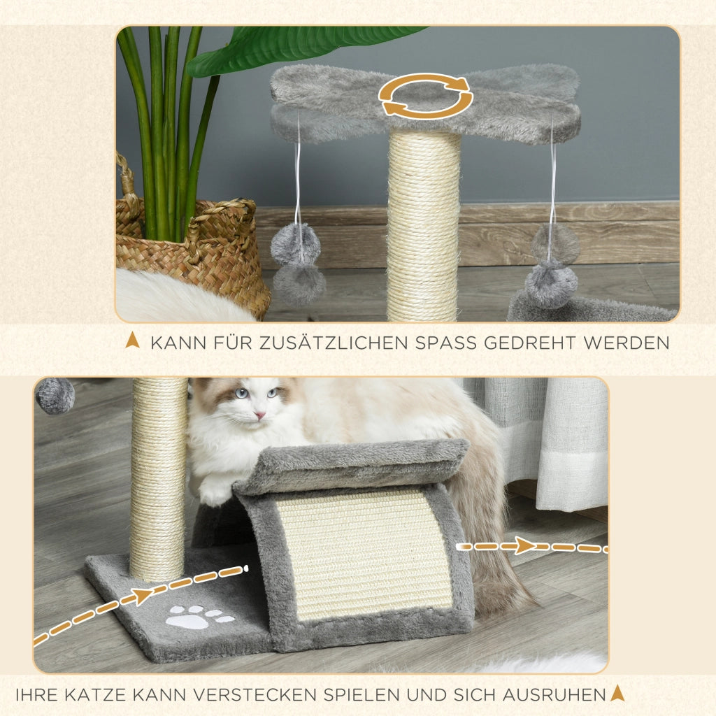 Albero tiragraffi per gatti con tunnel e palla ¨C zephmum ¨C grigio chiaro 43 cm