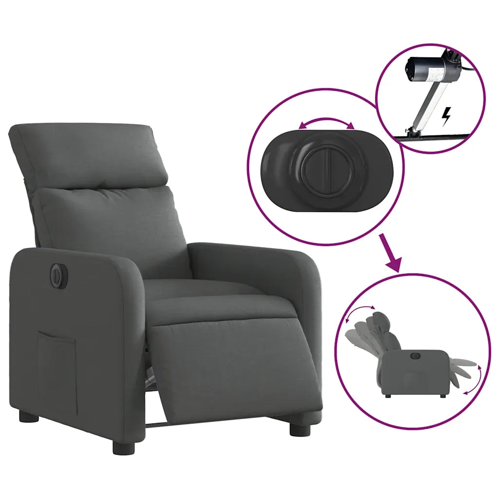 Poltrona | Sedia Relax Elettrica Reclinabile Grigio Scuro in Tessuto