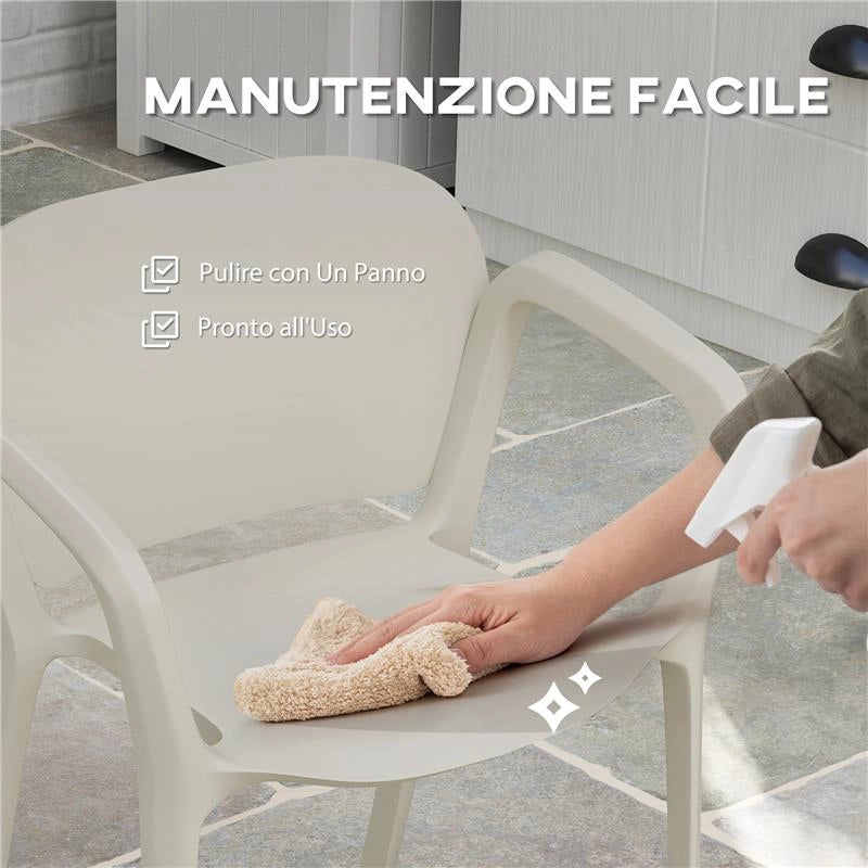SET 4 SEDIE DA GIARDINO IMPILABILI IN PP DAL DESIGN MODERNO CON BRACCIOLI 60X56X75 CM BIANCO