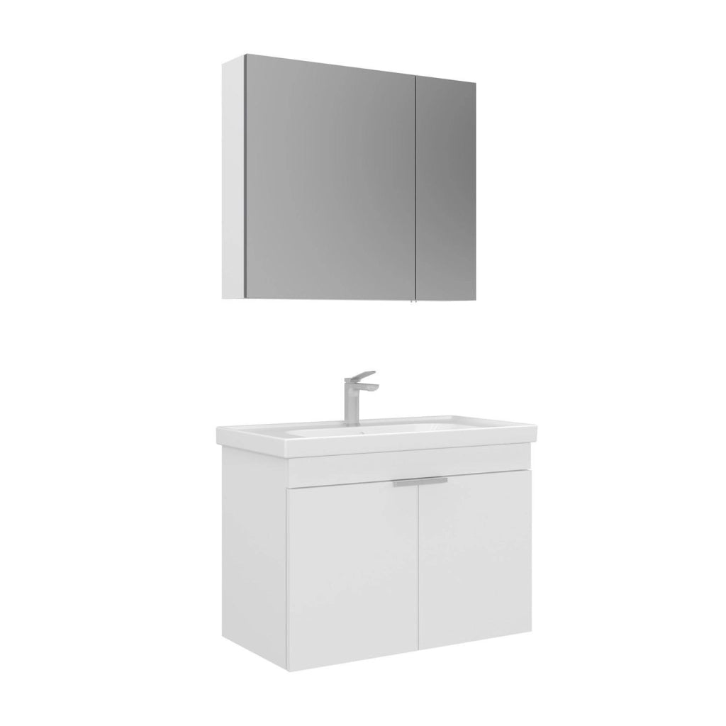 Set mobile lavabo con specchio (2 pezzi) "Desna 80" - 80 x 45 x 58 cm - Bianco opaco