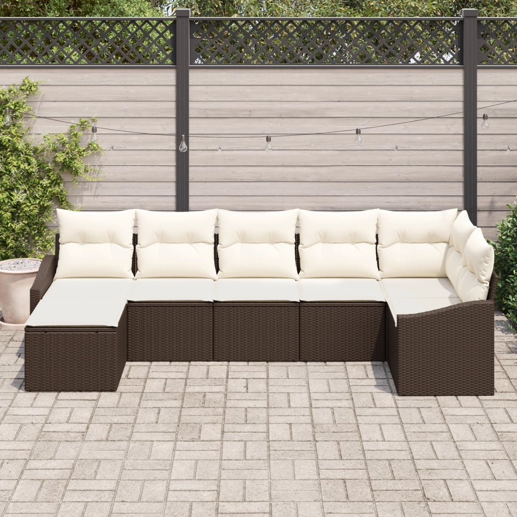 Set da Giardino 7 Pezzi con Cuscini Marrone Rattan Sintetico