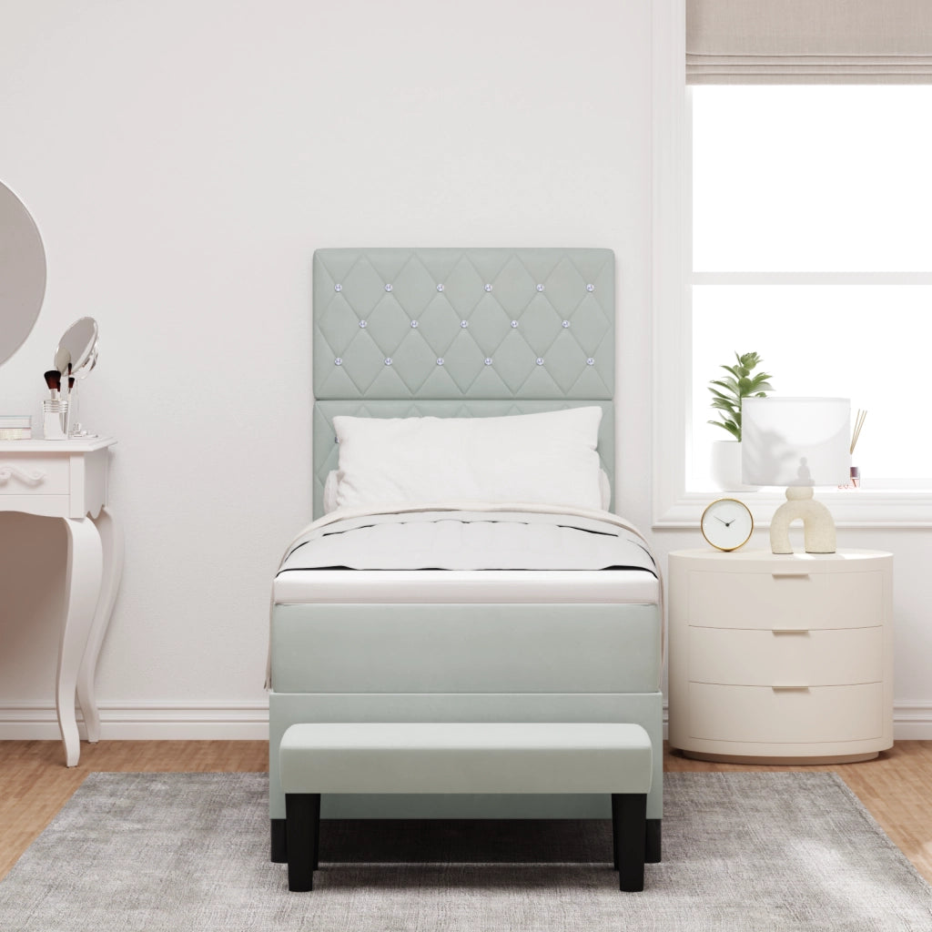 Letto con Box Spring con Materasso e Panca Grigio Chiaro 80x200 cm Velluto