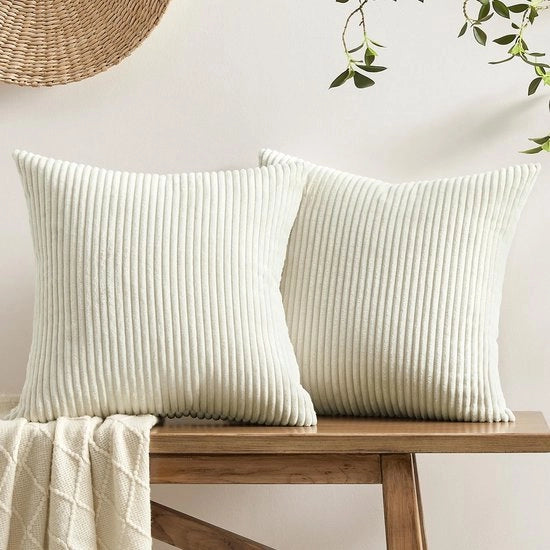 Set di cuscini 60x60 beige e bianco corduroy morbidi e soffici da 2 grandi coperture per cuscini per divano coperture per cuscini decorazione moderna per divano salotto camera da letto Natale