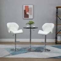 Set 2 Sgabelli da Bar con Altezza Regolabile, Base in Metallo e Seduta in Pelle PU, Sgabelli con Schienale e Poggiapiedi, 51.5x57.5x93-114.5cm, Bianco
