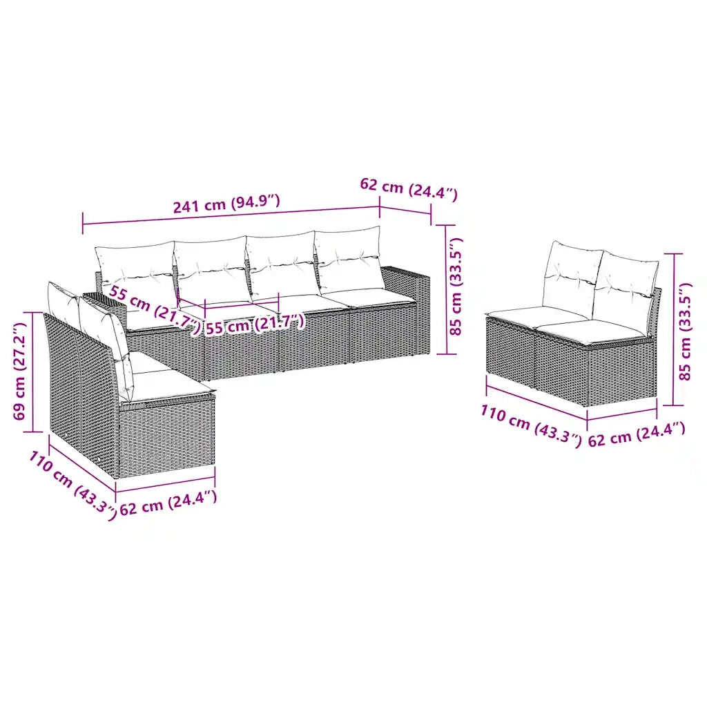 Set Divani da Giardino 8 pz con Cuscini Marrone in Polyrattan 3251190