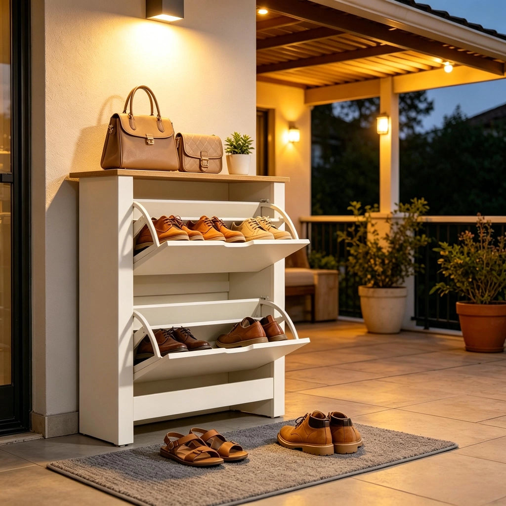 SCARPIERA a ribalta 72 x 26 x 80 cm Legno naturale e bianco