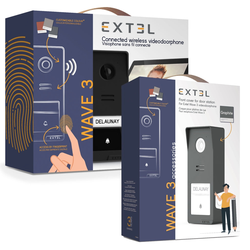 Extel Wave 3 Videocitofono Senza fili Smart Wi-Fi con impronta digitale e controllo da smartphone, Visione Notturna, Apertura da remoto + Cover Esterna Color Grafite