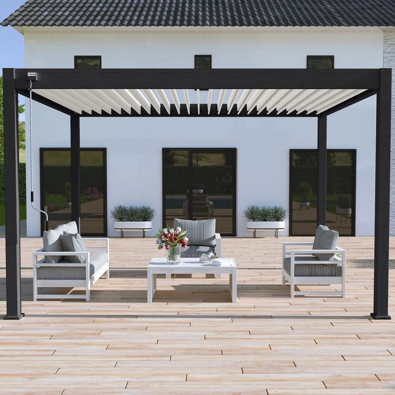 Pergola bioclimatica Ombréa® VS autoportante 3x4M - Nero - Lamelle bianche
