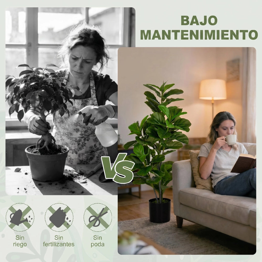Planta Artificiale Ficus ¨C zephmum ¨C Verde 110 cm con Maceta e Musgo