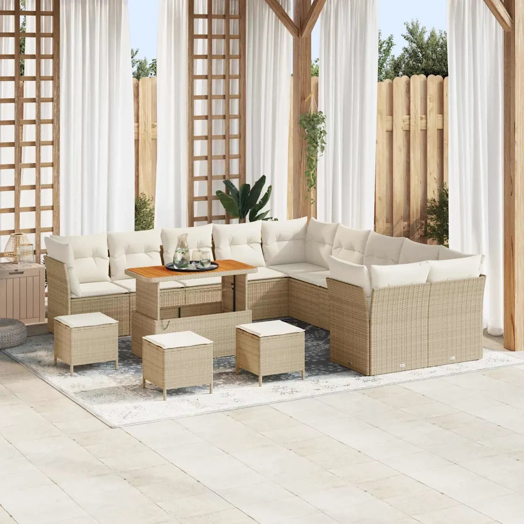 Set Divano da Giardino 14 pcs Beige polyrattan