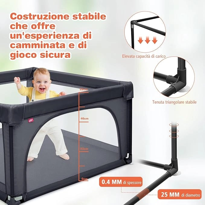 Box per Bambini, Centro Attività Portatile con Cancelli di Sicurezza, Recinto Resistente con Ventose Antiscivolo e Pareti a Rete Traspirante, Cancello per Giocare con 50 Palline (Grigio Scuro)