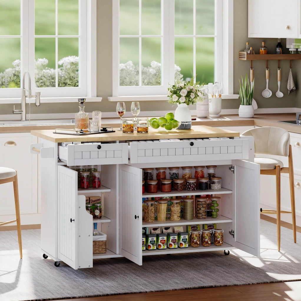 Isola da cucina con piano ribaltabile 137 x 89;5 x 45 cm in MDF; naturale e bianco