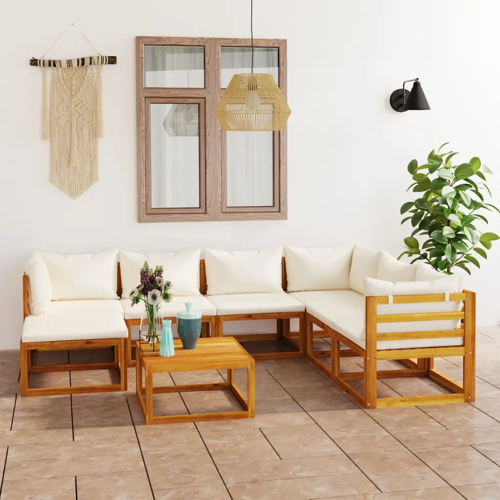 Set Divani da Giardino 8 pz con Cuscini Crema Massello Acacia cod mxl 43138