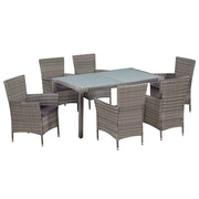 Set da pranzo da giardino 7 pezzi e cuscini in resina intrecciata grigia 02_0014819
