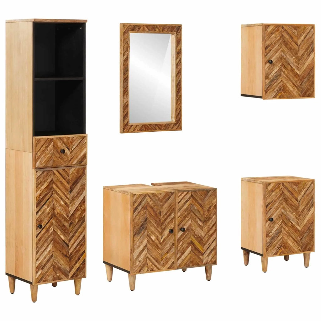 Set di Armadi da Bagno con porta 5 pcs Legno di mango massello
