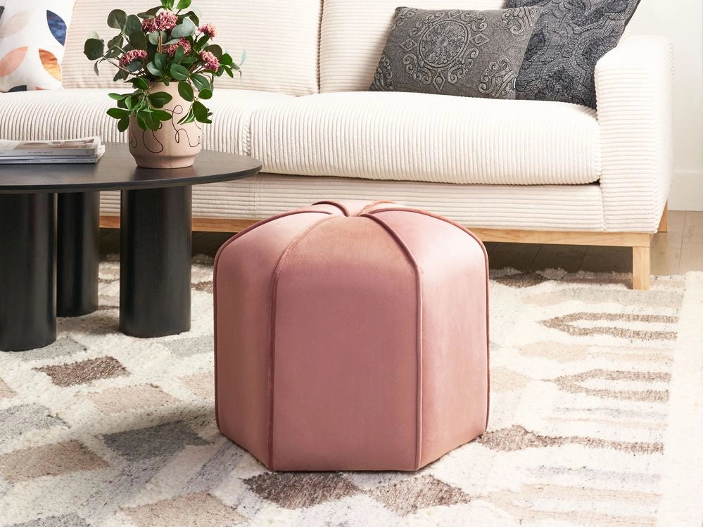 Pouf poggiapiedi moderno rotondo  in velluto rosa soggiorno camera da letto