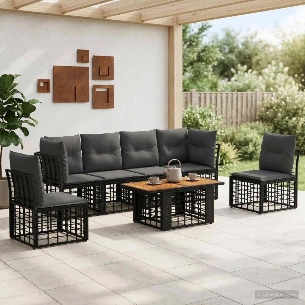 Set Divano da Giardino 7 pz Nero e Grigio scuro polyrattan 3437845