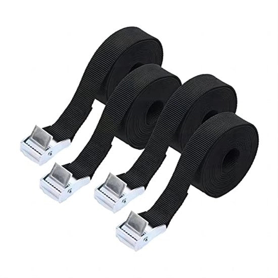 Set di 4 cinturoni di allentamento regolabili 1,5 m x 25 mm per motocicli e veicoli commerciali.