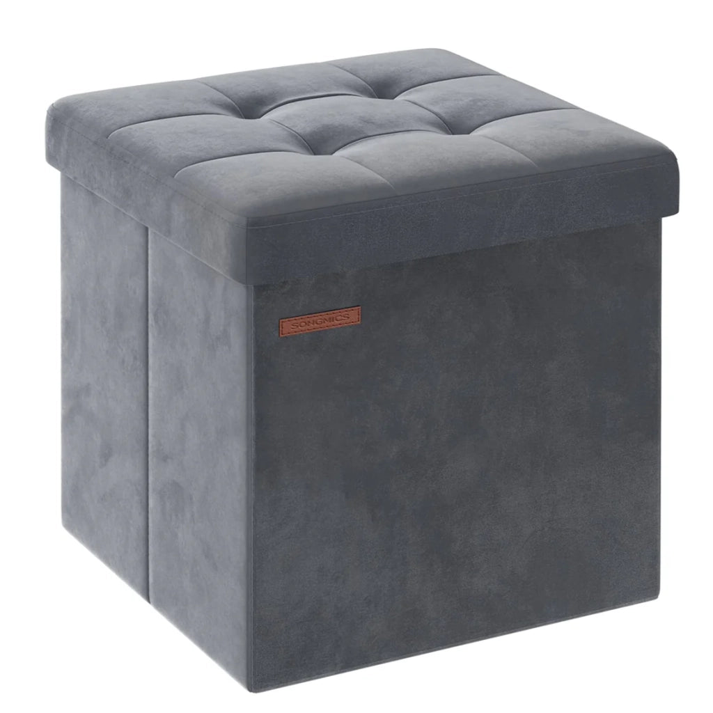 Panca contenitore pieghevole in velluto con poggiapiedi e coperchio 31 x 41 x 31 cm capacità di carico 130 kg per corridoio/soggiorno grigio 12_0004140