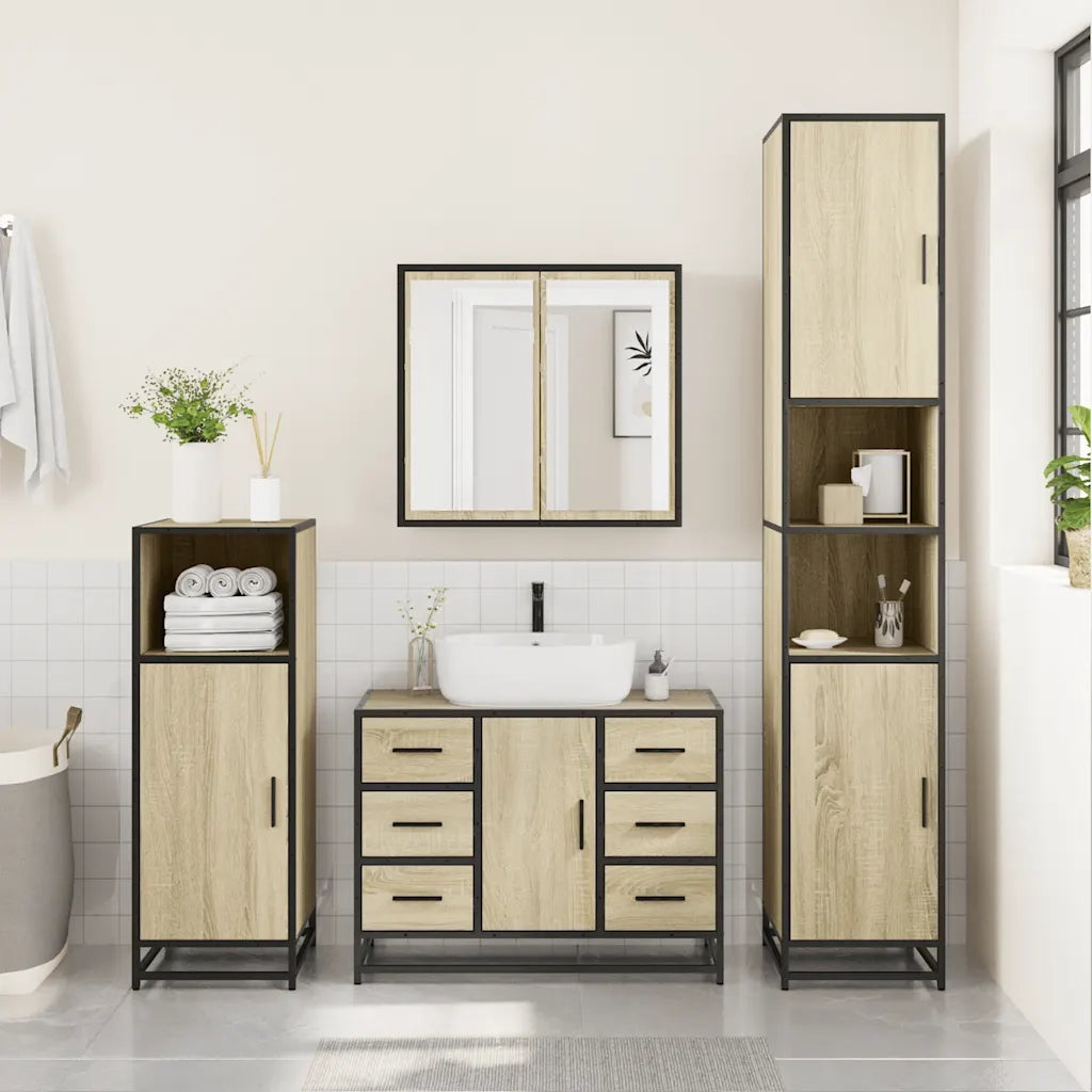 Set Mobili da Bagno 2 pz Rovere Sonoma in Legno Multistrato 3300901