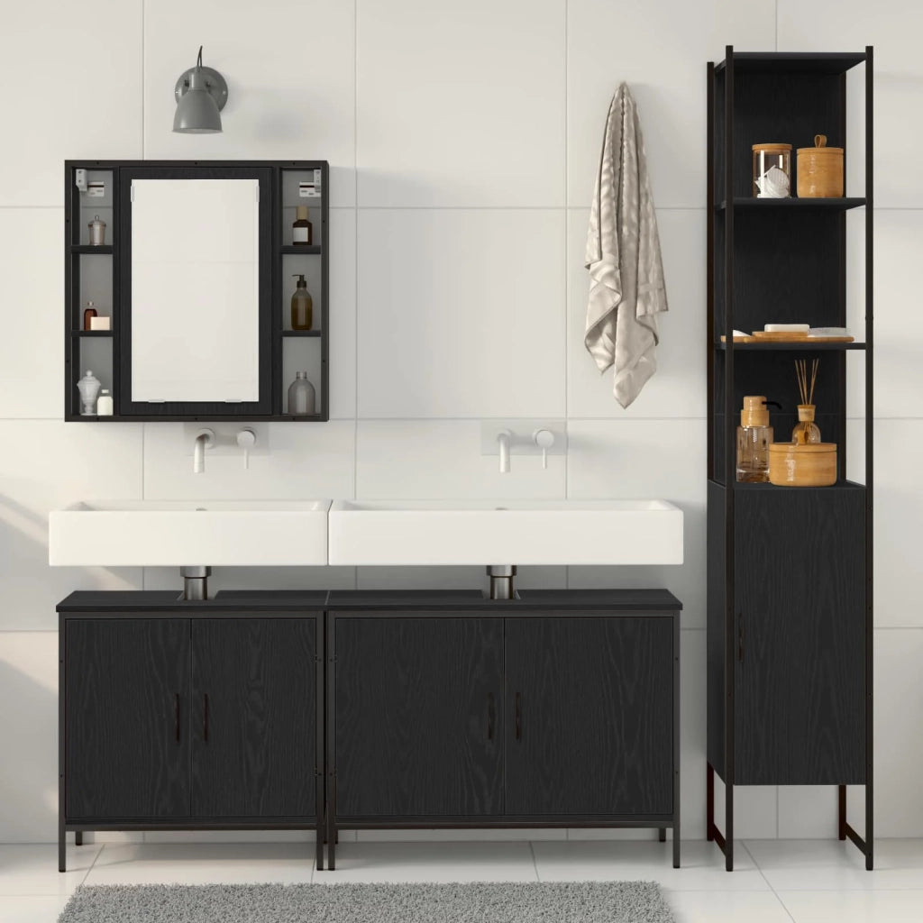 Set di mobili per il bagno 4 pcs Nero Legno multistrato 3334433