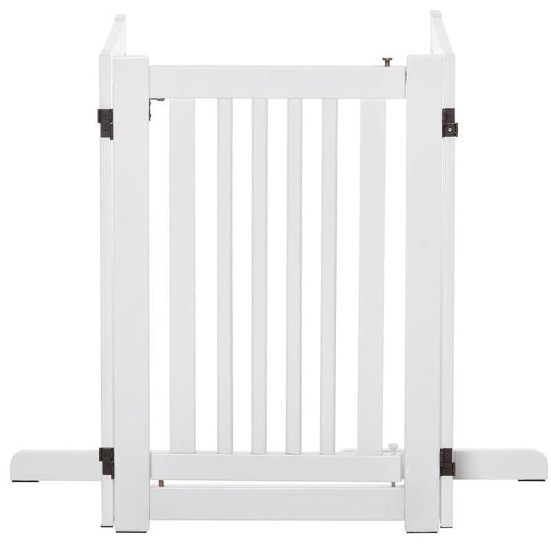 CANCELLINO PER CANI PIEGHEVOLE A 3 PANNELLI, PORTA CENTRALE CON BLOCCO, STRUTTURA IN MDF, 155X76CM BIANCO