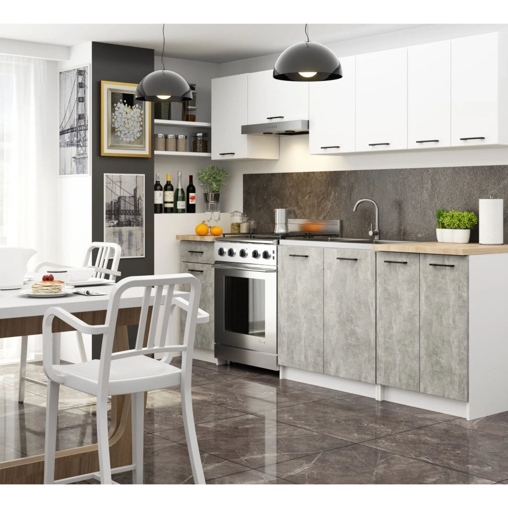 Mobile cucina modulare con piano di lavoro AKORD OLIWIA Bianco 90 cm 2 ante inserto frontale Cemento 90x46x85 cm