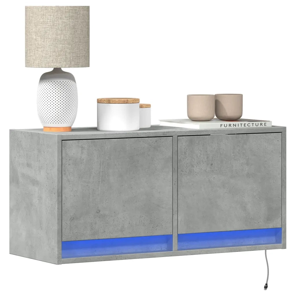 Mobile TV a Parete con Luci LED Grigio Cemento 80x31x35 cm 852358