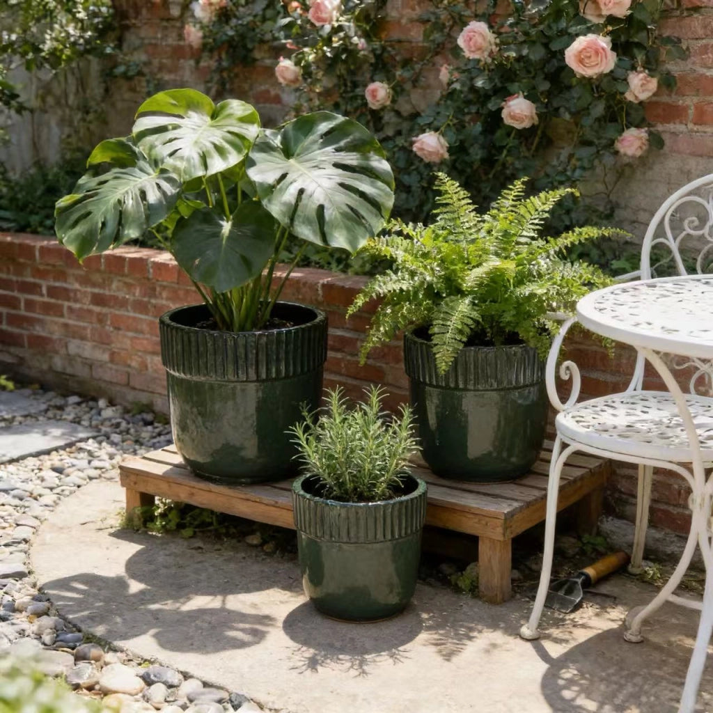 VASI DA FIORI Set da 3 pezzi Ø 38/30,5/23 cm Ceramica Verde Scuro