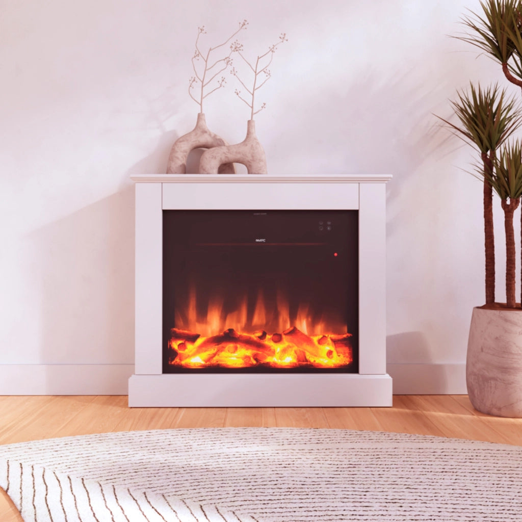 Caminetto Elettrico Mpc Camilloxxlbianco 75cm Legno Bianco 750w1500w Effetto Fiamma Led Realistico Termostato Automatico Modalita Solo Luce Telecomando Incluso Prodotto In Europa