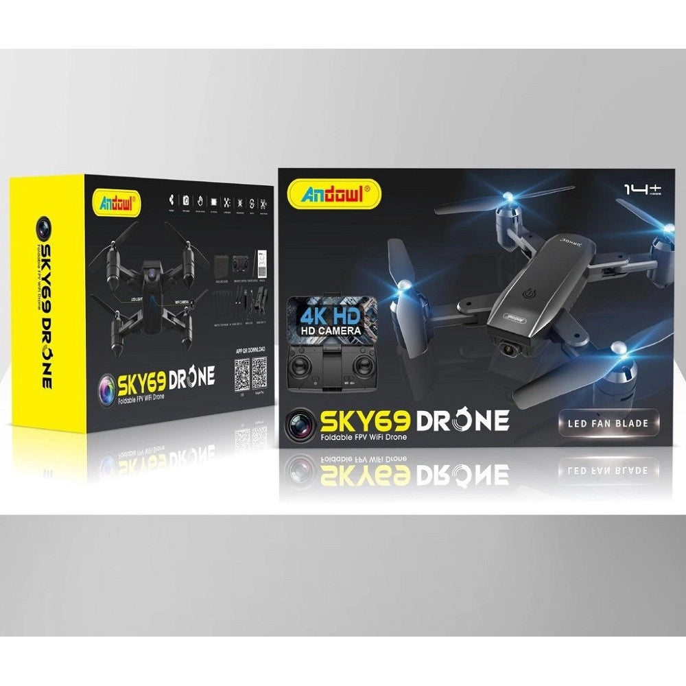 Trade Shop - Drone Wifi 2,4 Ghz Fpv Pieghevole Sky69 Con Fotocamera 720p Lama Ventola A Led -
