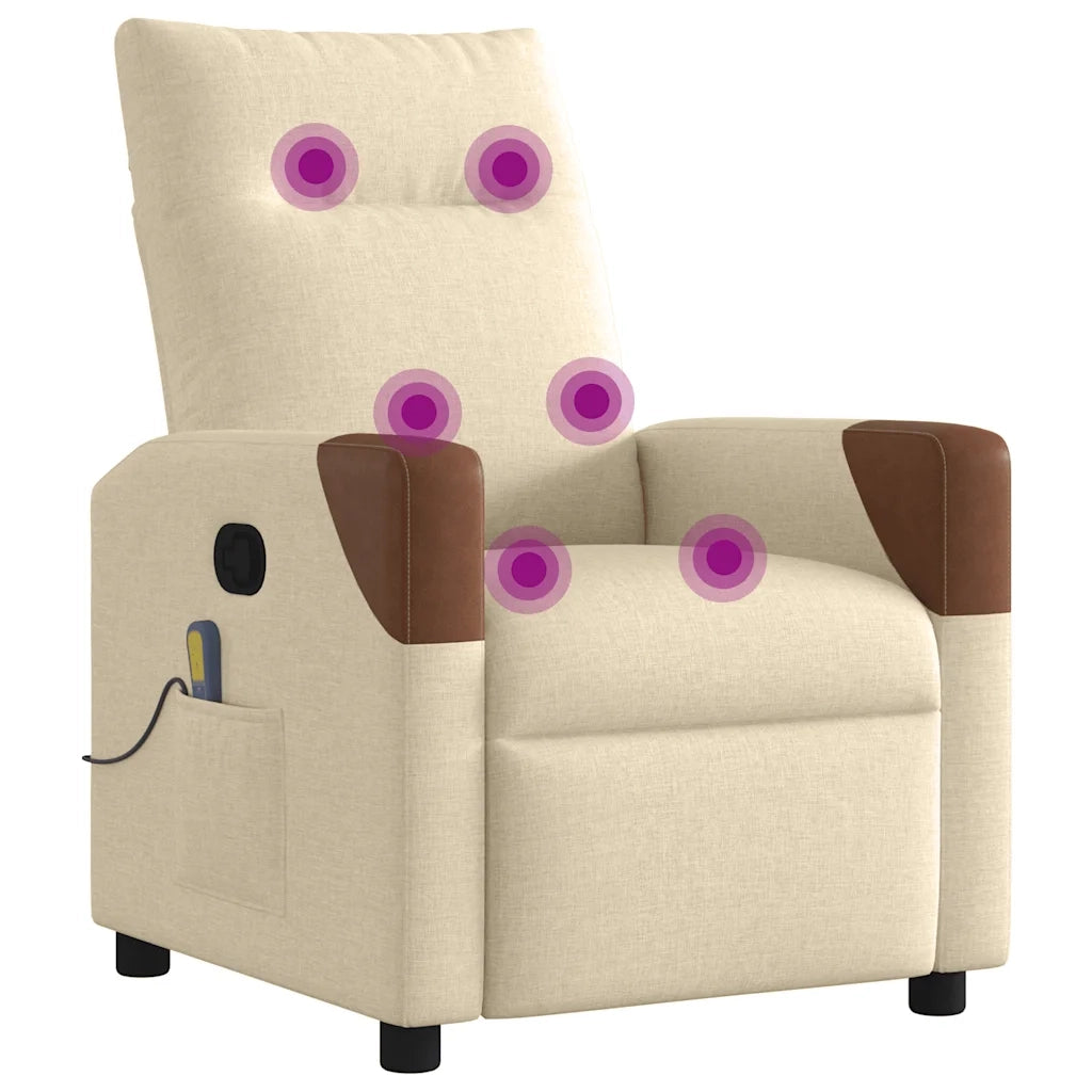 Poltrona Massaggiante | Sedia Relax Reclinabile Crema in Tessuto