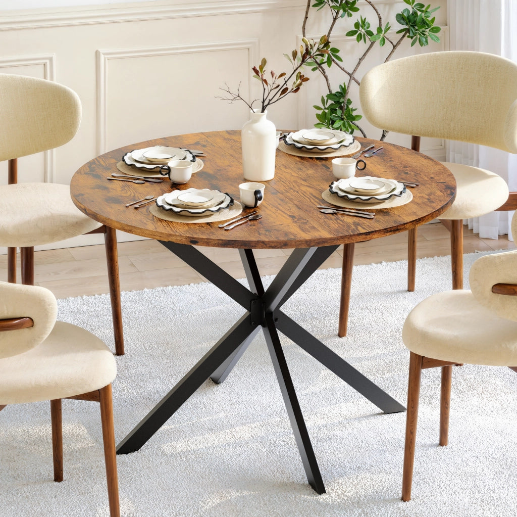 Tavolo da pranzo rotondo ?120 cm per 4-6 persone in truciolare e ferro marrone