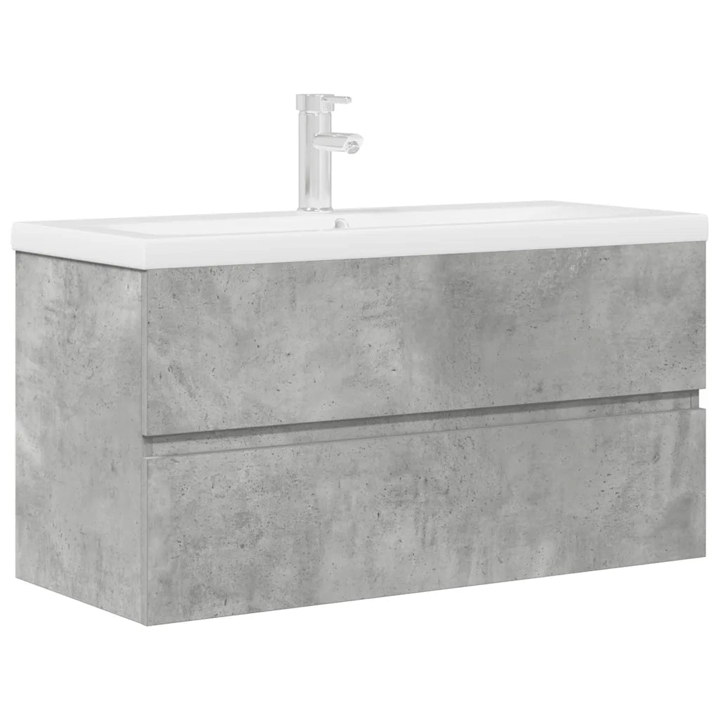 Set Mobili da Bagno 2 pz Grigio Cemento in Legno Multistrato