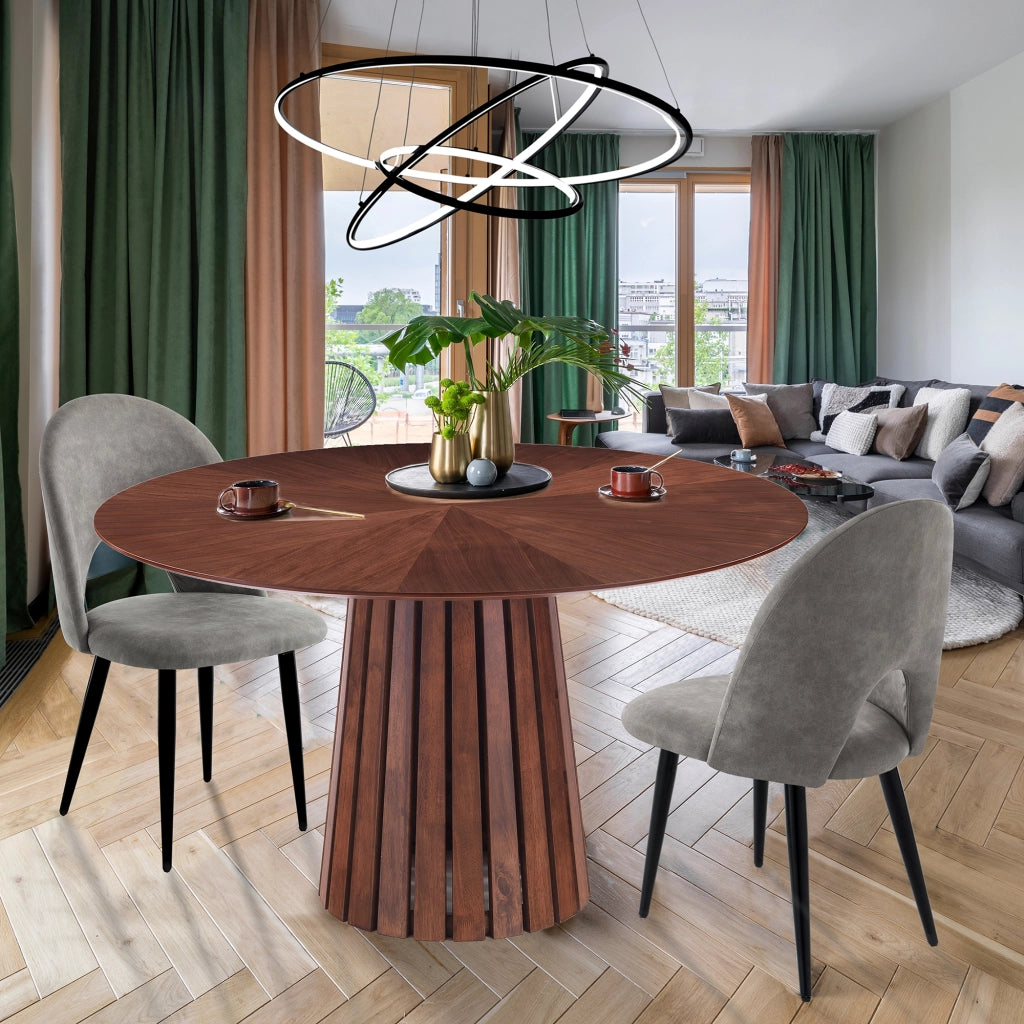 Tavolo rotondo MALTA WALNUT in MDF noce e gambe nere