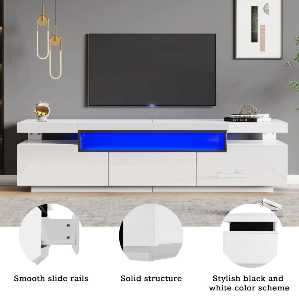 Mobile TV bianco 160x39x42 cm con LED 16 colori e 3 cassetti