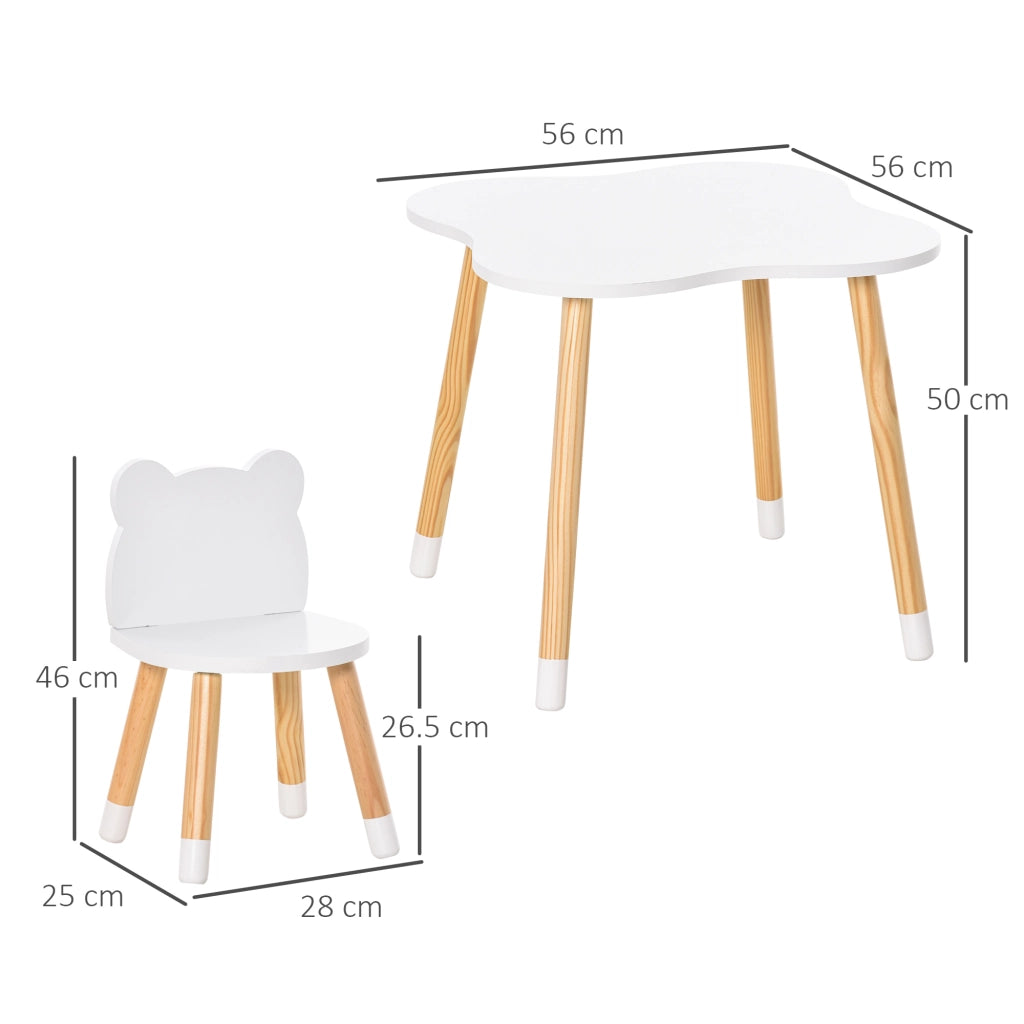 Set Tavolino con 2 Sedie per Bambini a Forma di Orsetto in Legno. Bianco