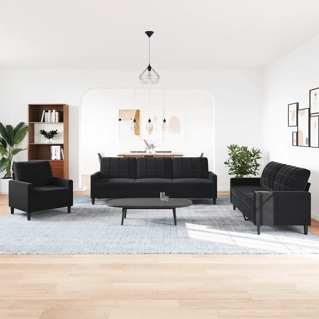 Set di Divani 4 pz con Cuscini Nero in Velluto