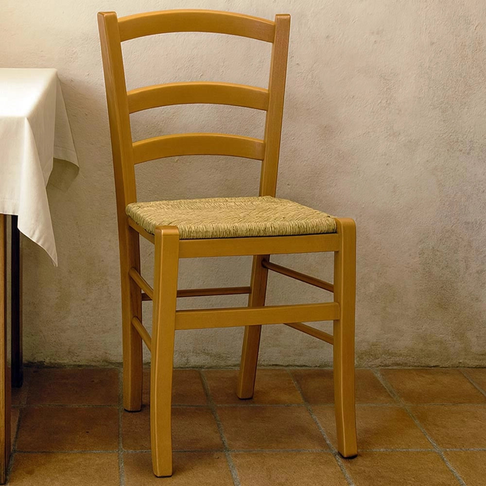 Sedia in legno Venezia noce chiaro con seduta in paglia palustre ristorante