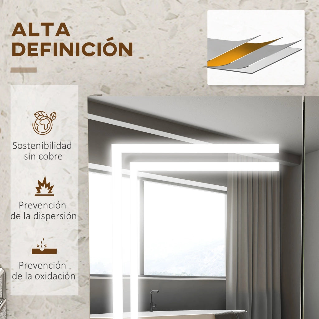 Armadietto Bagno Specchio con Ripiani Regolabili e Luce LED ¨C Zephmum ¨C Bianco 80x15x65 cm