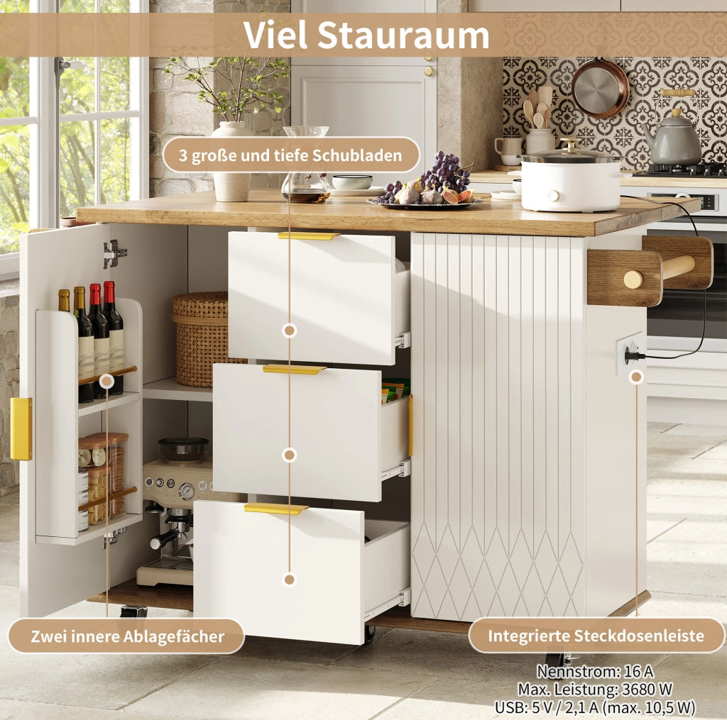 Set carrello cucina mobile con sgabelli e presa elettrica