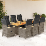 Set Bistrò da Giardino 9 pz con Cuscini in Polyrattan Grigio 3276974