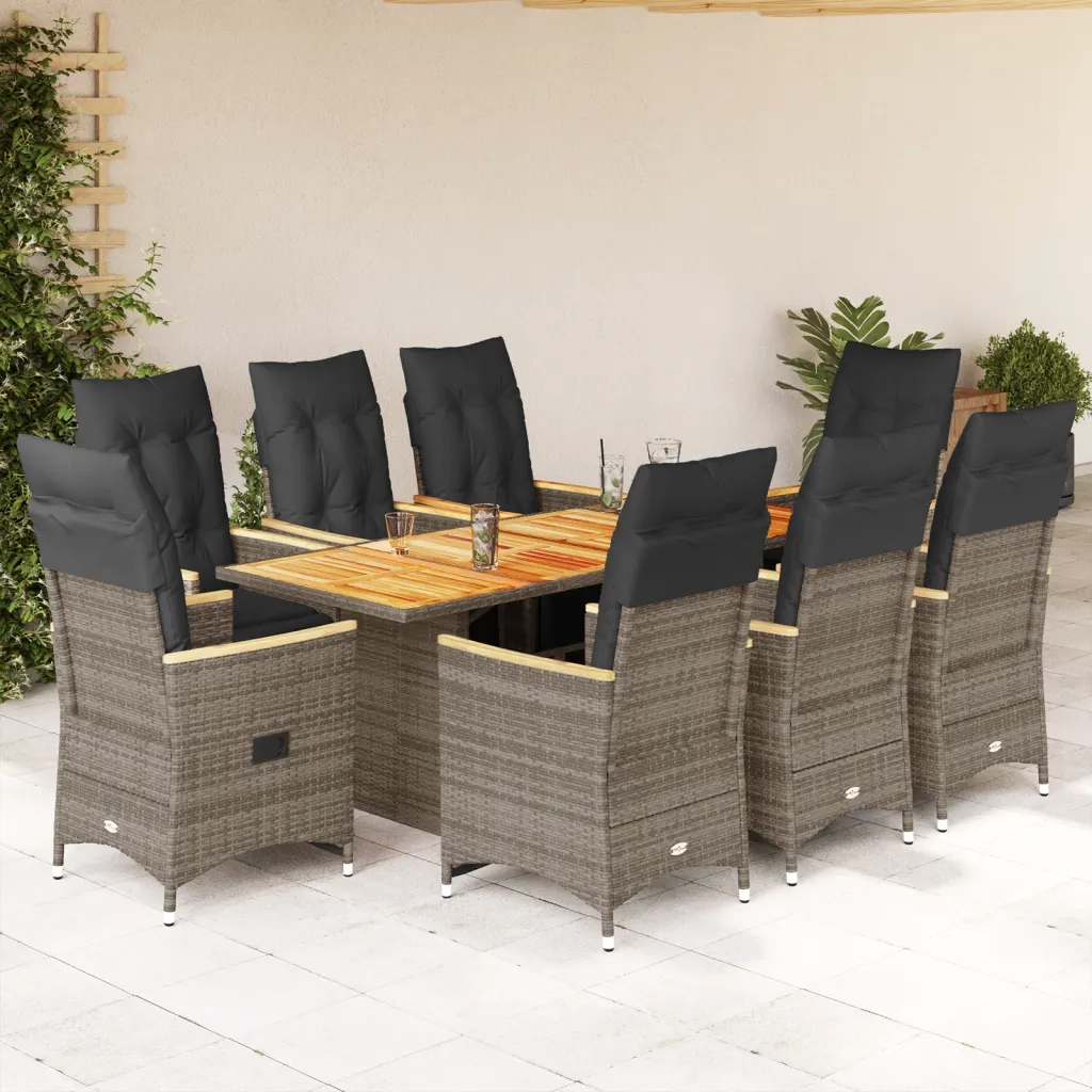 Set Bistrò da Giardino 9 pz con Cuscini in Polyrattan Grigio 3276974